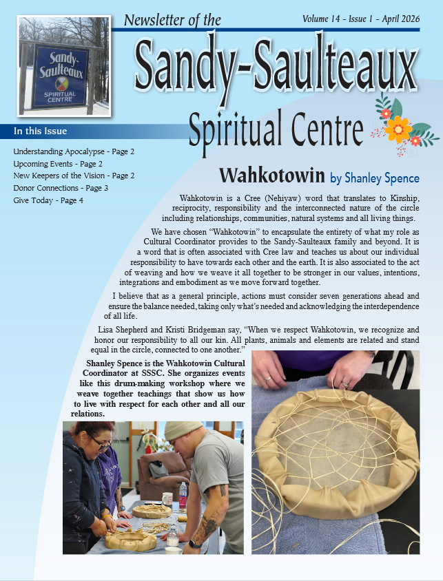front cover of the Newsletter of the Sandy-Saulteaux Spiritual Centre, April 2026